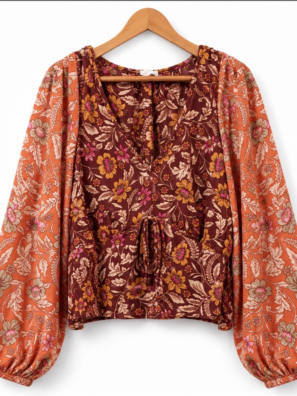 Sienna Sky Floral Drawstring Hem Blouse - Rust Multi